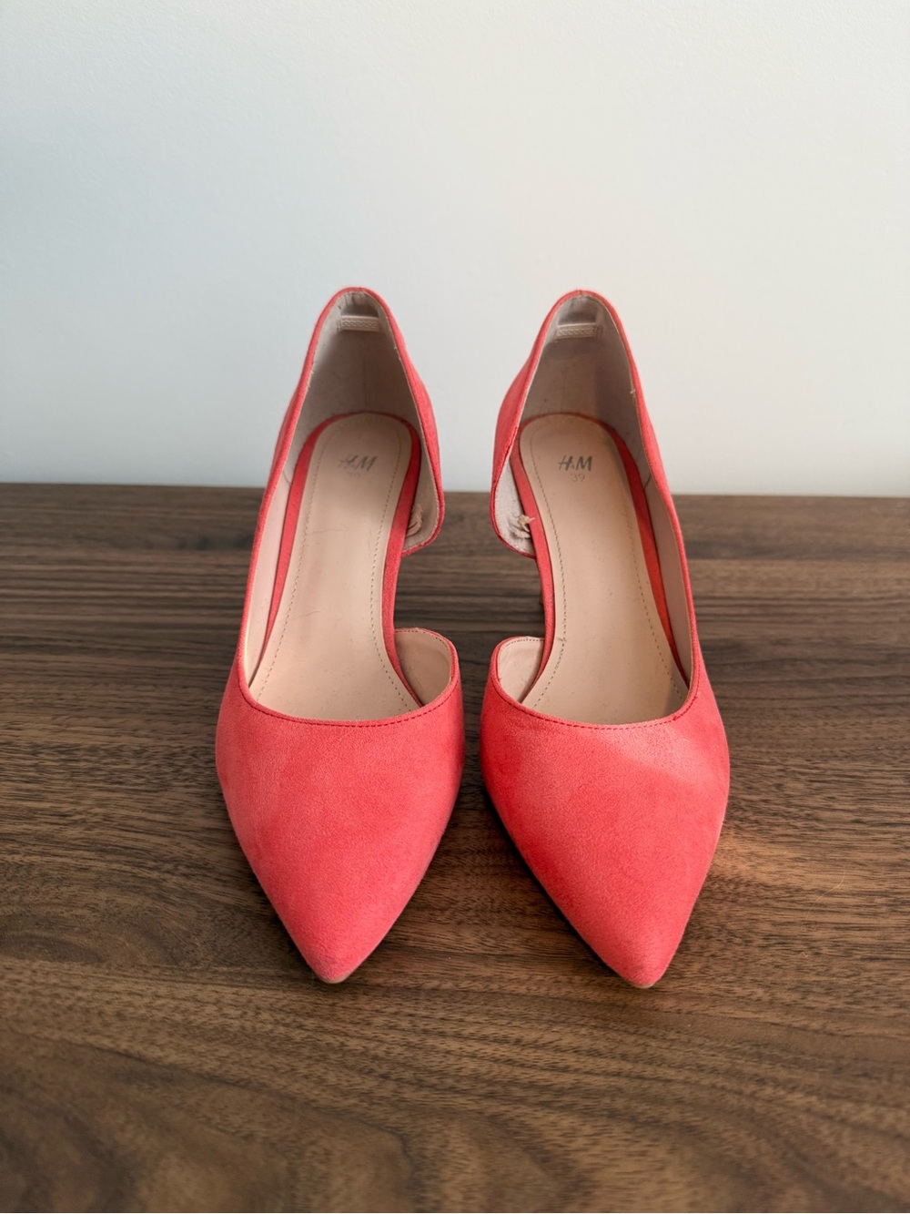 H&M Coral-Red Pointed Toe D'Orsay Heels - Women's